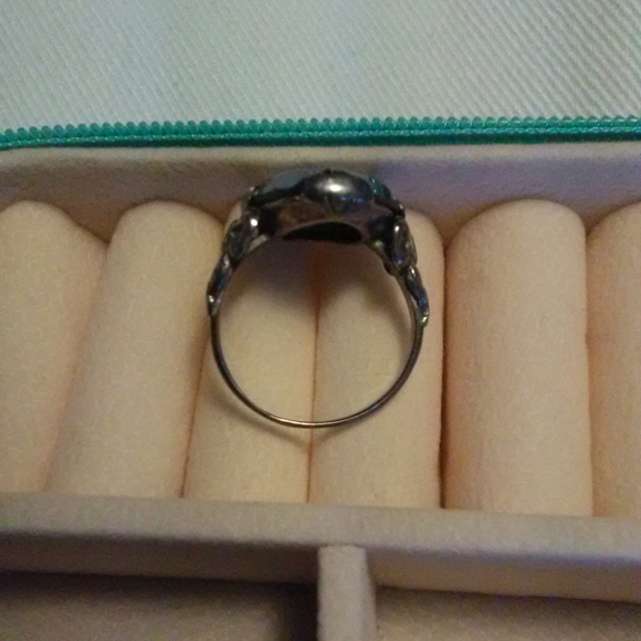 VERY ANTIQUE LADIES RING BLACK LAVE/ VOLCANIC ROCK OBSIDIAN SZ. 6 GUN METAL - Picture 4 of 9